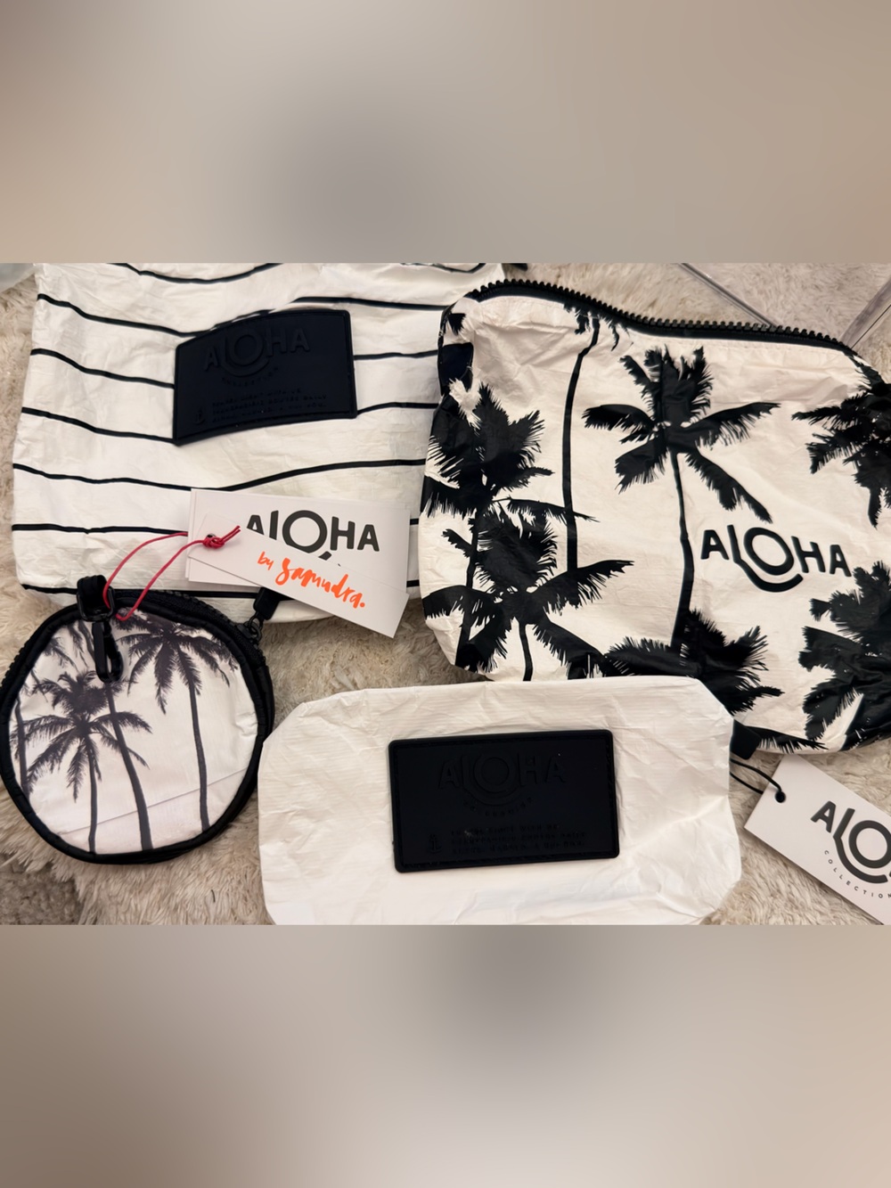 ALOHA Collection Black & White Print Pouch Set (2 small, 1 mini and one cutie)